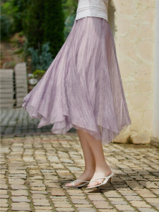 XIANGYING | Purple Irregular Chiffon High Waist Slimming A-Line Long Skirt