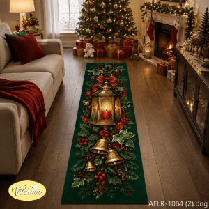 VIKAMA Christmas Rectangular Rug Non Slip Absorbent Kitchen Hallway Carpet Washable Corridor Entryway Mat Festive Home Decor