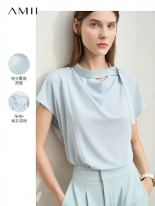 AMII | Minimalist Pure Color Loose Swing Collar Imitated Acetate Chiffon Blouse