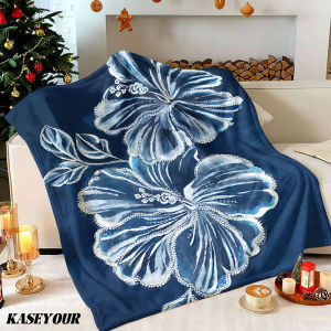 Beast Kingdom | Navy Blue White Floral Winter Summer Flannel Blanket Throw Fleece Soft Fuzzy Plush Cozy Fleece Blankets for Sofa Ideal Gifts