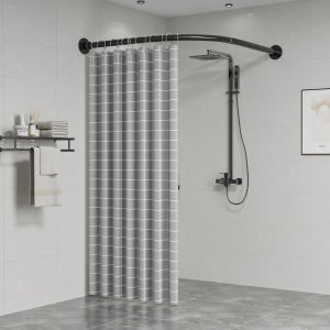 Bathroom Arc-Shape Curtain Set Waterproof No-Punching Needed L-Shaped Shower Partition Curtain  Style for General Use