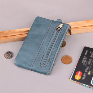 2024 NEW Genuine Leather Small Change Moneybag Top Layer Cowhide Zipper Retro Leisure Slim Bag Simplicity Credit Card Holders