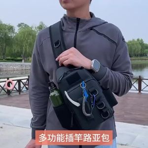 Tactical Fishing Chest Bag with Rod Holder Outdoor Camping Hiking Climbing Crossbody Bag Sports Riding Cycling Chest Backpack
