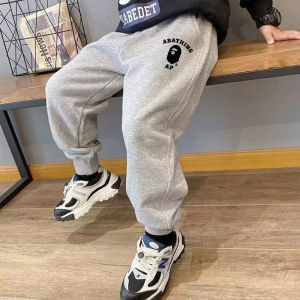 Fashionable Sporty Childrens Clothing Autumn Spring Cargo Pants for Boys High Waist Thickened Cotton Polyester Blend Long Pants