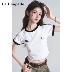 La Chapelle | Letter Print Wrinkle Design Womens Tee Shirt