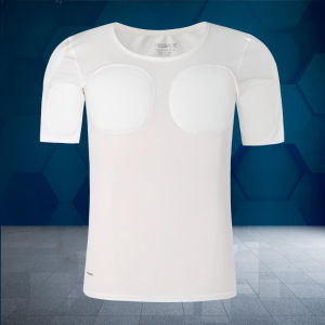 Mens Short Sleeve T-Shirt with Faux Muscle and Chest Pad Invisible Underarm Mesh Lining Nylon Fabric for Daily Wear