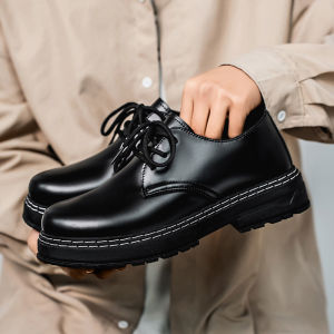New Mens Black Platform Leather Shoes - Lace Up Casual Formal Thick Sole Non-slip Streetwear Shoes Size 39-48