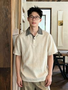 OUMULONG | Old Money Style Linen Short Sleeve Polo Shirt
