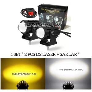 Lampu Tembak Sorot D2 Laser Gun Mini Driving 1 set + Saklar On Off Stang Light Super Terang Hi Lo Untuk Mobil Motor / Lampu Tembak Laser D2 High Low Putih Kuning Waterproof / Lampu Tembak D2 Mini Laser Led