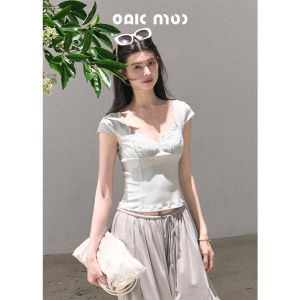 OAKMOO | Áo Thun Ôm Có Thêu Ren Pháp Từ Lyocell