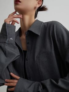 Elegant Gray Miu Style Shirt and Shorts Set