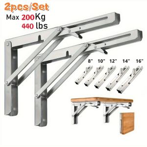 2Pcs Triangle Folding Angle Shelf Bracket Heavy Duty Stainless Steel Collapsible Shelf Bracket for Table Work Bench Wall Mounted