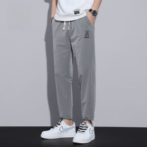 ROMON | Lormen Mens Casual Pants Summer Thin Loose Ice Silk Quick Dry Elastic Breathable Harem Nine Point Pants Fashionable Business Casual