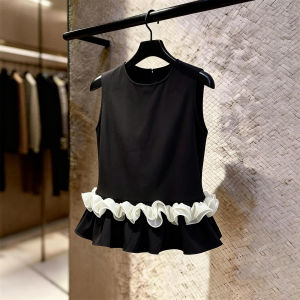 SHUAIYUE | Áo Blouse Eo Thon Đen Voan Không Tay