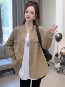 WANGGONGZHU | Princess Wang Womens Loose Grid Jacket Fashionable Oversize Splicing Top Autumn Winter New Style Retro Cardigan Round Neck Button Up