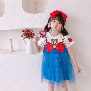 Princess Style Girls Dress Summer New Fashion Baby Clothes Cartoon Anime Kids Clothing Qingbaijiang Ceramic Fabric Travel Suitable