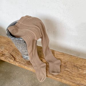 Girls Knitted Tights Pure Color Spiral Baby Base Layer High Waist Elastic Footed Pants Thin Spring Autumn Cotton Blend