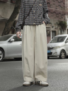 Thickened Casual Wide Leg Pants for Women Fleece Brushed Loose Small Size Pear Shape Body Autumn Style Commute Cotton Trousers