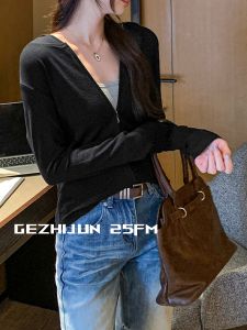 Áo Khoác Cardigan Có Khóa Kéo GeZiJun Thoải Mái Áo Chui Đầu Dài Vừa Phải Tay Dài Thường Ngày Mùa Xuân Mùa Hè Chống Nắng Áo Chui Đầu Nữ
