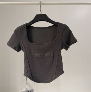 Korean Style Irregular Design Short Sleeve T-Shirt Women Summer Square Collar Slim Fit Short Length Belly Baring Top