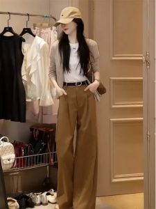 Spring Autumn Knitted Cardigan Short Sleeve Wide Leg Pants Set Three Pieces Korean Style Fashionable Small Stature Clothes