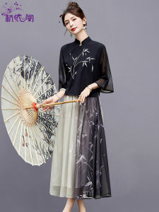 New Chinese Style Zen Dress Set Womens Fashion Summer 2025 Two-Piece Set Qipao Hanfu Dress Elegant Atmosphere Midi Skirt