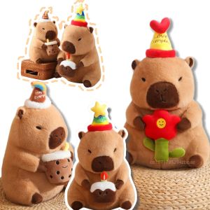 30/40cm Creative Kawaii Capybara Plush Doll Pillow Birthday Bubble Tea Flower Happy Capybara Plush Toy For Boys And Girls Gift