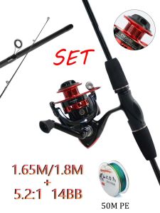 เบ็ดตกปลา รอกสปินพร้อมคัน 1.65-1.8M คัน ชุดรอกและคันเบ็ด 14BB 5.2:1 รอกสปินนิ่ง แรงดึง 9กก. สายpe x4