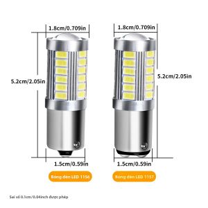 2 Đèn LED Ô Tô 1156 BA15S 1157 Bay15D Xi Nhan Phanh Đèn Sương Mù 33 SMD Đèn Lùi Đèn Chạy Ban Ngày 12V Đèn Tín Hiệu Ô Tô