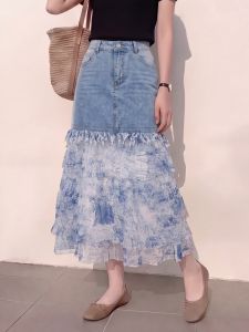 YIKEMAI | Plus Size Design High Waist Denim Skirt