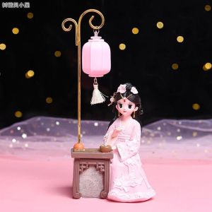 Creative Vintage Court Style Poetry and Painting Gege Hanfu Girl Small Night Lamp Girls Room Decorative Ornaments