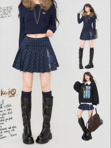 KEIKO | School Style Blue Plaid A-Line Short Skirt