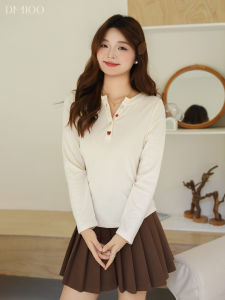 plus Size Womens V-Neck T-Shirt Winter Inner Wear Color Button Simple Style Fleece Base Shirt City Casual Series Polyester Fiber