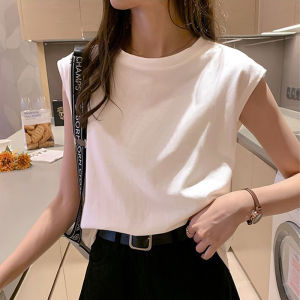 White Sleeveless round Neck Vest Womens Loose Knitted Top Inner Wear Outerwear Summer Big Size Base Shirt Spring Autumn