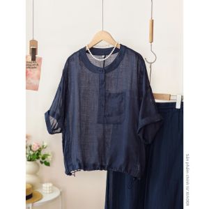 XIAOER | Áo Sơ Mi Một túi Cổ Bốn Khuy Dây Kéo Gấu Thun