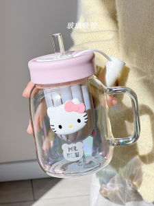 Cute Pink High Capacity Glass Cup for Women Tea Water Separation Fairy Style Wedding Suitable round Cylinder Heat Resistant