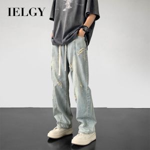 IELGY Jeans Mens Summer Thin American Style High Street Ripped Loose Straight Casual Pants