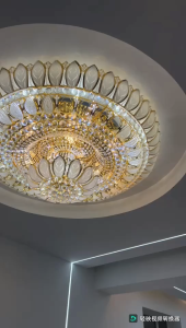 Lampu Hias Gantung Teratai Kristal K9 3 Layer Warna Kuning 80cm E14 untuk Ruang Tamu