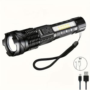 Portable Rechargeable LED COB Flashlight with Clip Super Bright Telescopic zoom Handheld Work Flashlight For Outdoor Camping