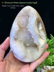 Natural Clear Quartz Treasure Egg】 A stunning translucent clear quartz geode with a sparkling inner cavity天然白水晶聚宝蛋】 晶莹剔透的白水晶，内含闪亮晶洞，形似聚宝盆，寓意“藏财聚运