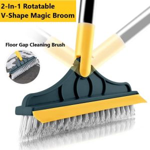 2 in 1 floor brush scrub adjustable bathroom living room bedroom kitchen toilet V shape wiper brusher with long handle