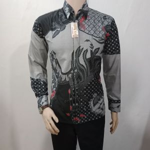 kemeja batik motif cendrawasih abu-abu arta batik super KODE 008 batik pria lengan panjang 9.9 23 fashion busana muslim batik terbaru