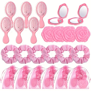 24 piece pink princess party gift set spa party headband pocket mirror and mesh bag suitable for weddings bachelorette partie