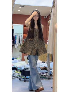 XUECAIQI | Plus Size Leopard Print Camisole and Jeans Summer Set