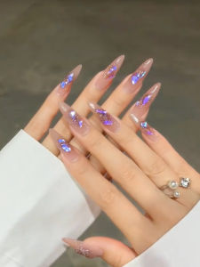 New Luxury Flashing Shadow Purple Diamond White Enhancing Handmade Wearable Nail Pure Handmade High End Finished Product