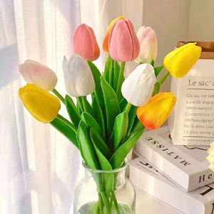 5Pcs 34cm PU Tulip Flower Artificial Tulip Bouquet Fake Flower for Wedding Decorations Home Party Vase Decor