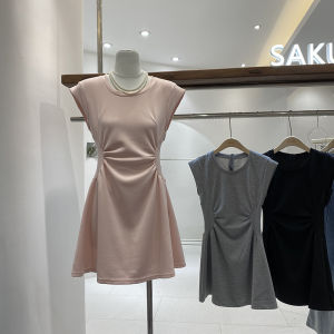 Summer 2024 New Arrival French Style Temperament Silm Slim Looking Waist Trimming Versatile Sleeveless Vest T-shirt Jumpsuit Short Skirt for Women