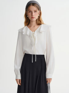 DUSHU | French Style Ruffle Collar Slimming Womens Shirt Winter New