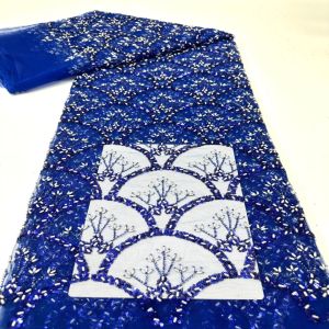 Emerald Green Luxury Dubai Diamond Beaded Tulle Lace Fabric High Quality African Stone Sequins Lace Fabric Sewing Evening AT282