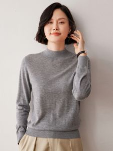 YAKUER | Fine Merino Wool Sweater Womens Half-High Neck Underwear